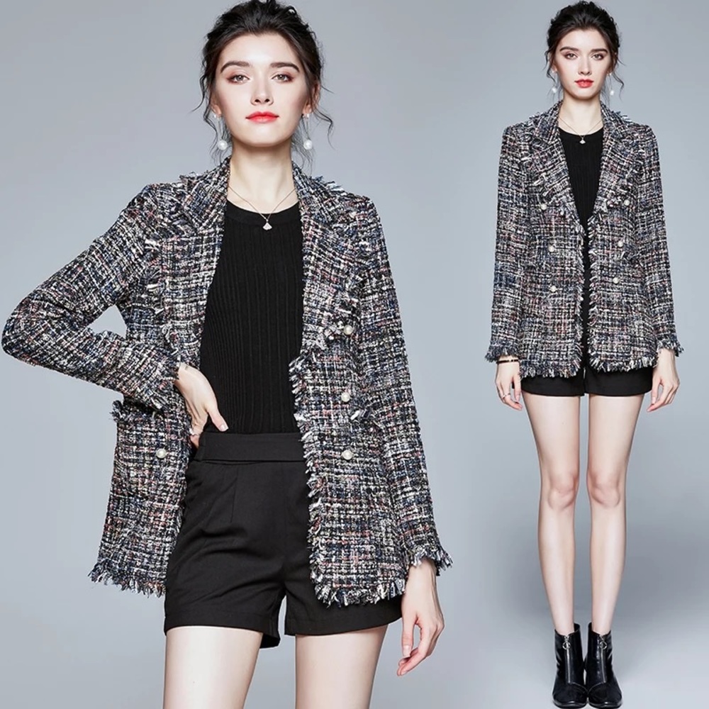 FINAL SALE! Rainbow tweed blazer w/ pearl buttons - Picture 4 of 15